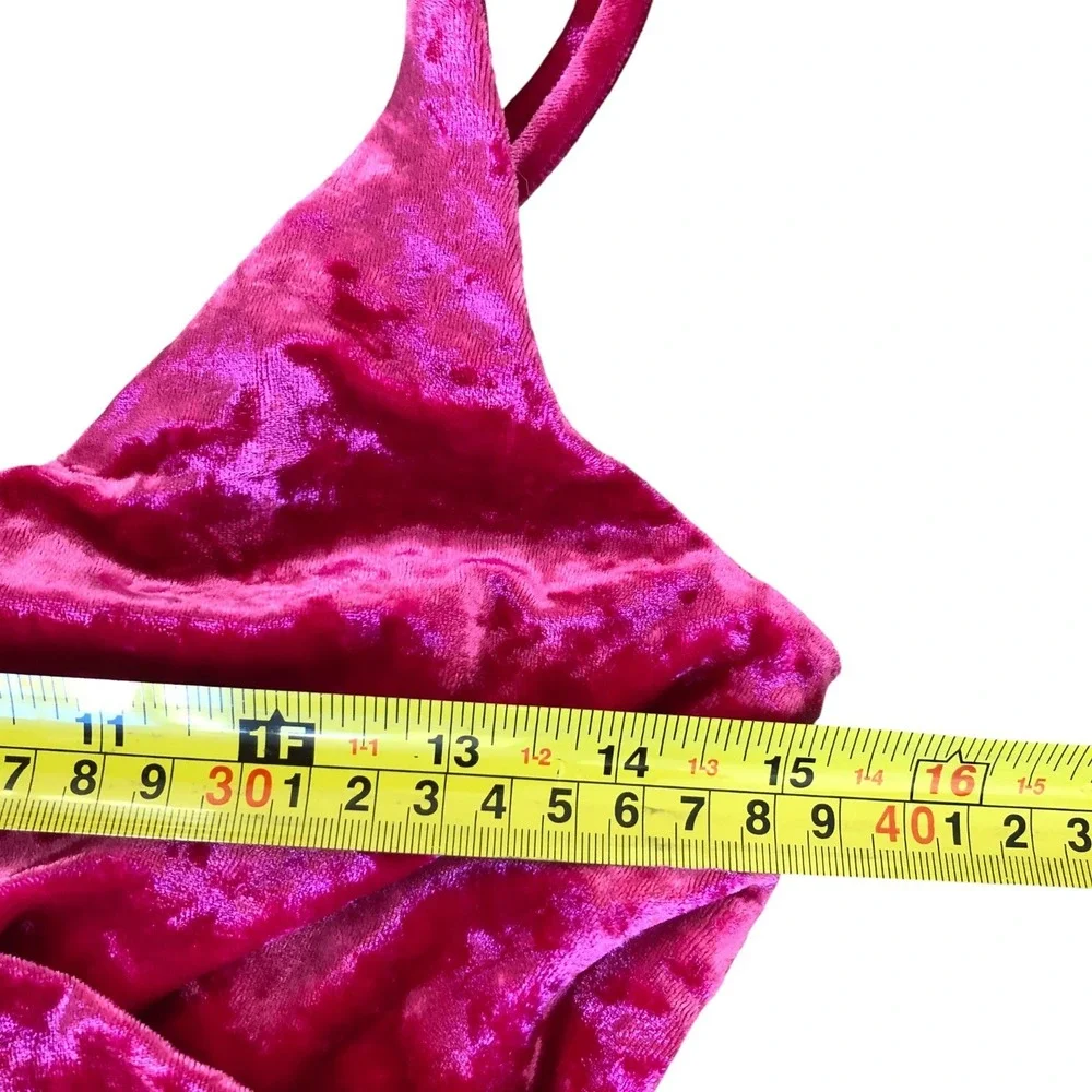 New! V-Neck Fuchsia Pink Velvet Strappy Sexy Mini‎ Cocktail Party Dress Sz S